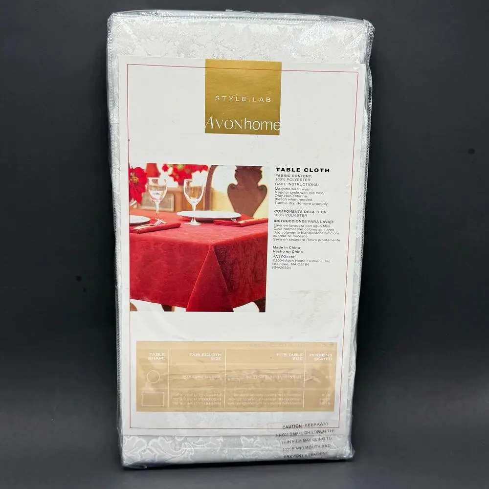 Avon Style Lab White Damask Tablecloth 70x144 Oblong Rectangle Christmas Holiday